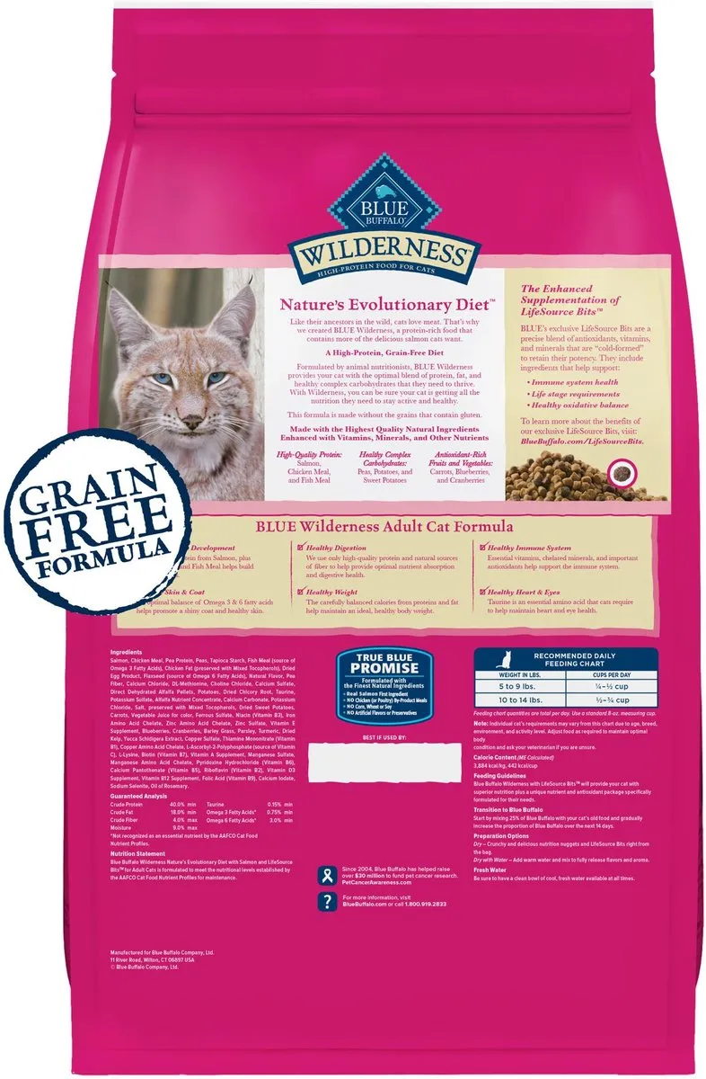Blue Buffalo Wilderness Grain Free Salmon High Protein Recipe Dry Cat Food