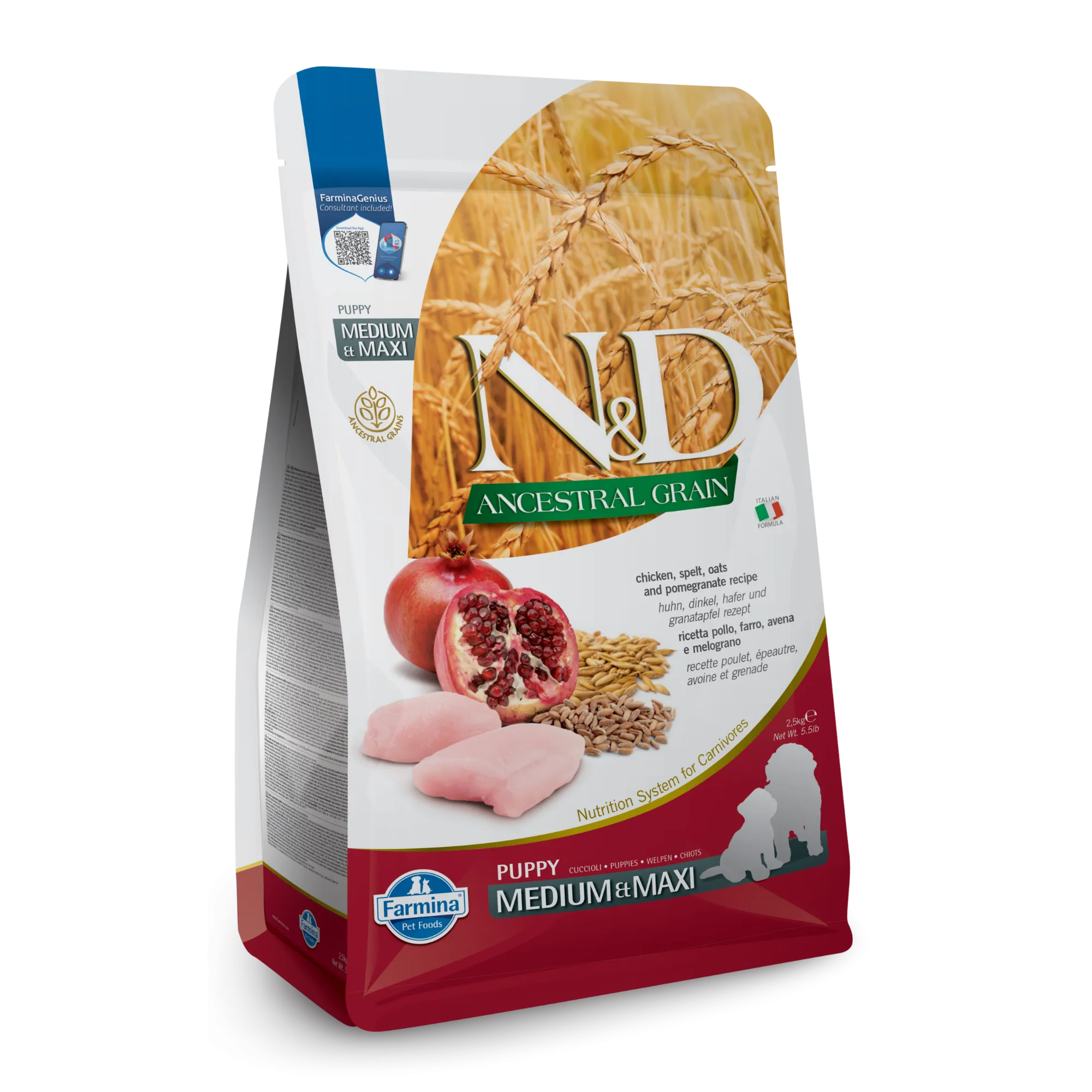 Farmina N&D Ancestral Grain Chicken & Pomegranate Medium & Maxi Puppy Dry Dog Food