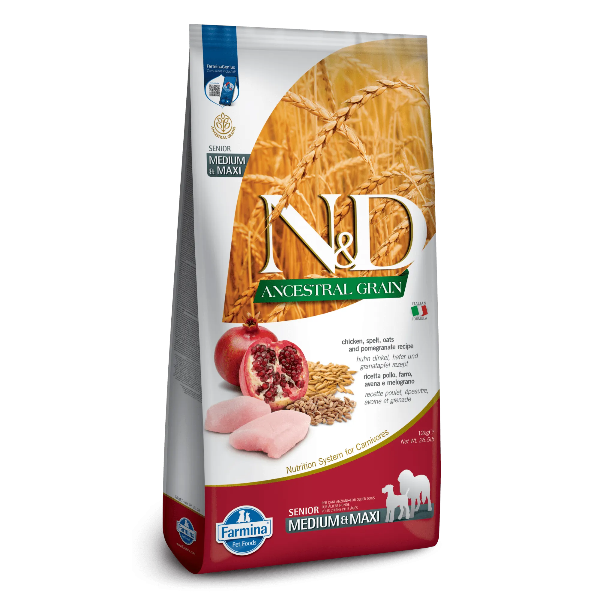 Farmina N&D Ancestral Grain Chicken & Pomegranate Medium & Maxi Senior Dry Dog Food