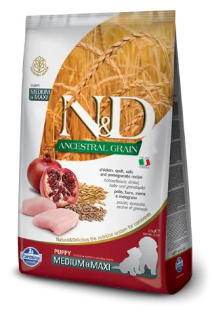 Farmina Natural & Delicious Ancestral Grain Chicken & Pomegranate Medium & Maxi Dry Puppy Food