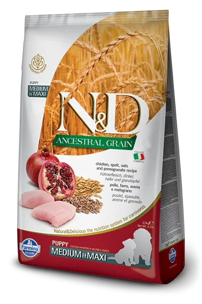 Farmina Natural & Delicious Ancestral Grain Chicken & Pomegranate Medium & Maxi Dry Puppy Food