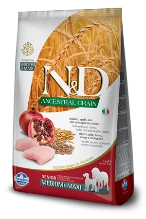 Farmina Natural & Delicious Ancestral Grain Chicken & Pomegranate Medium & Maxi Senior Dry Dog Food
