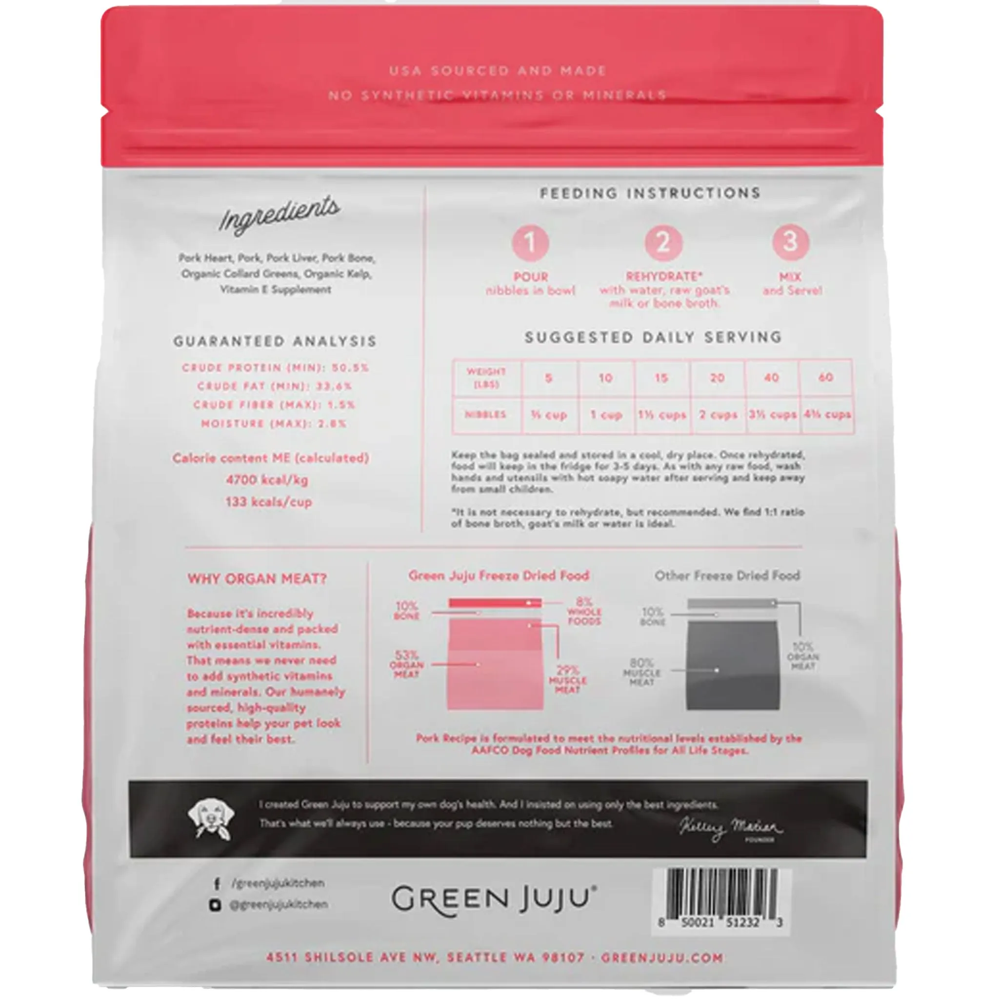 Green Juju Freeze-Dried Raw Diet Dog Pork 14 oz