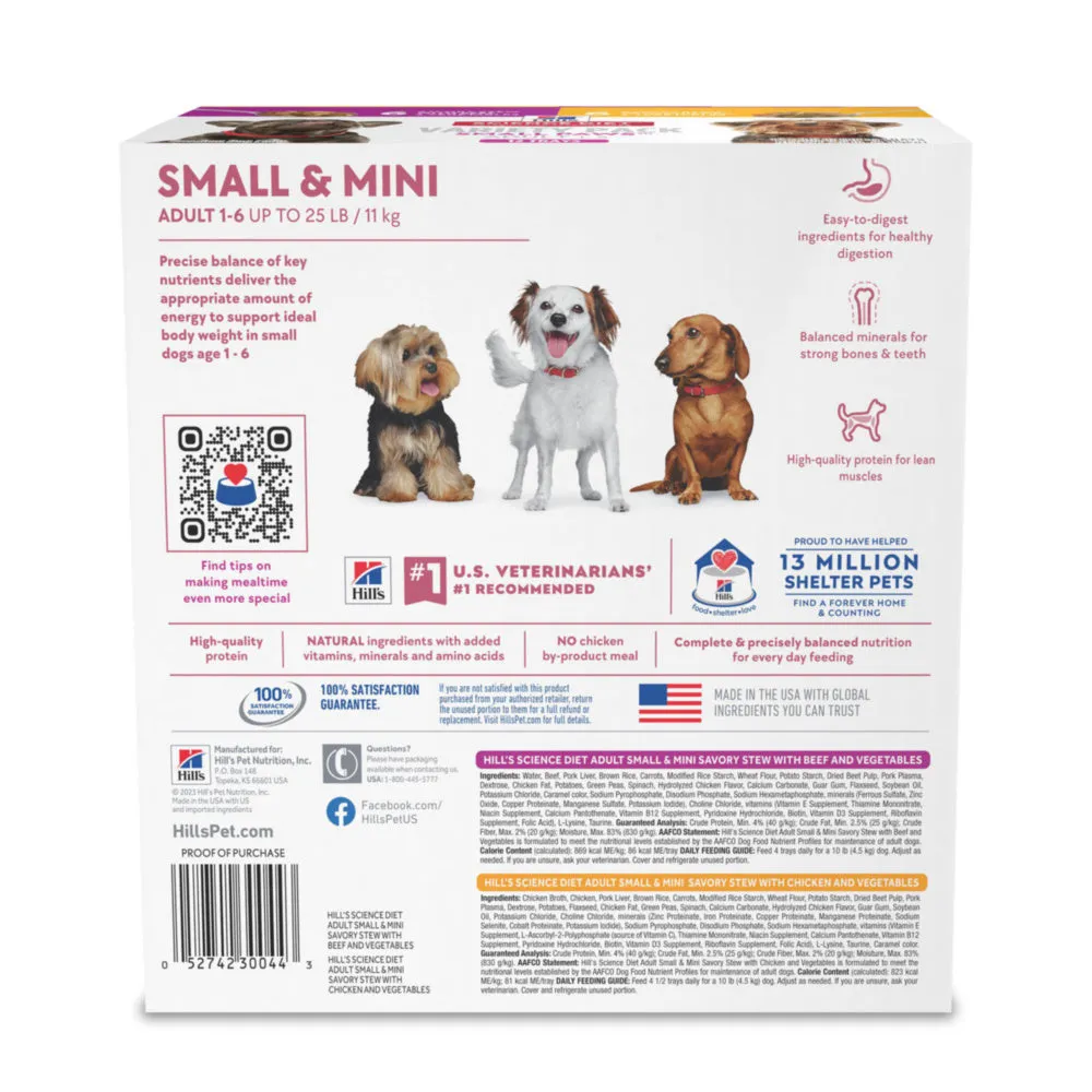 Hill's Science Diet Adult Small & Toy Breed Savory Chicken/Beef and Vegetable Stew Variety Pack Wet Dog Food