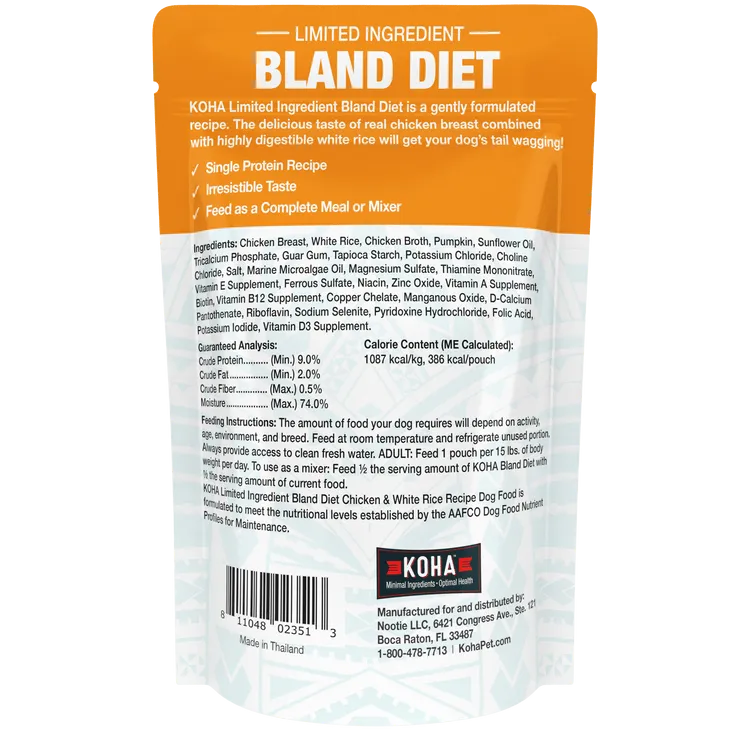 KOHA Limited Ingredient Bland Diet Chicken & White Rice Recipe Wet Dog Food Pouch