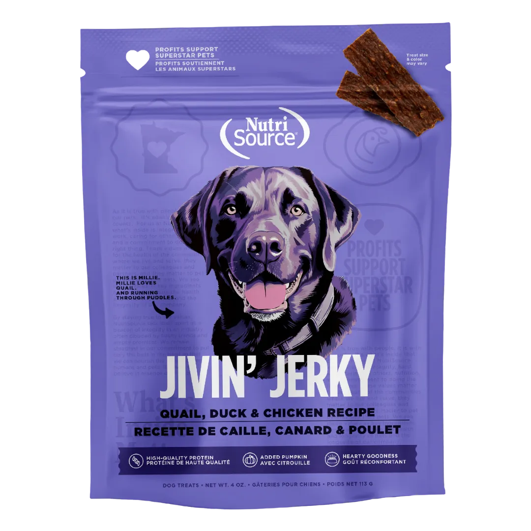 Nutrisource Jivin' Jerky Grain Free Quail, Duck & Chicken Dog Treats