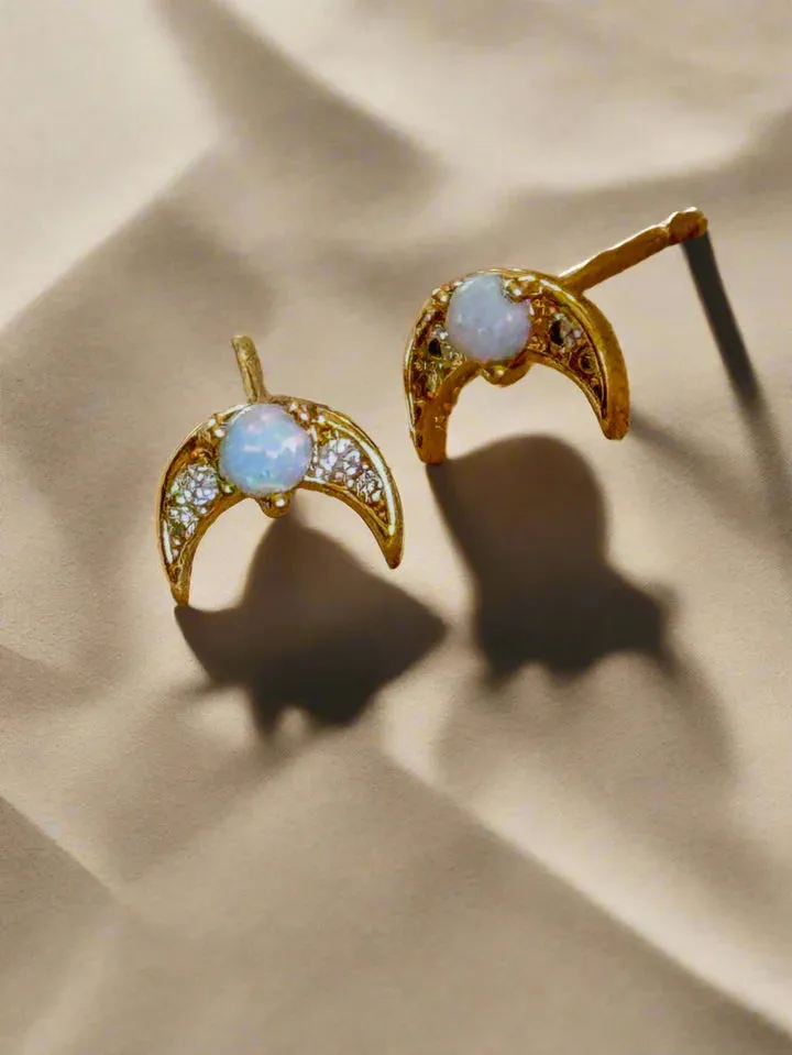 Opal Crescent Moon Stud