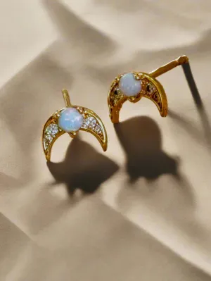 Opal Crescent Moon Stud