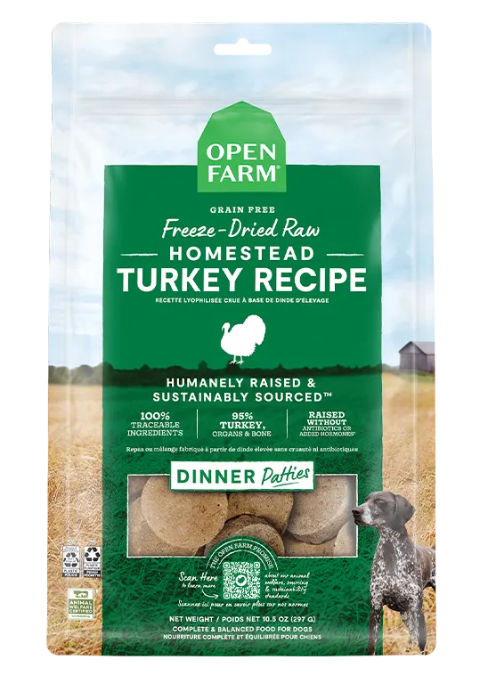 Open Farm Grain Free Homestead Turkey Recipe Freeze Dried Raw Dog Food Patties
