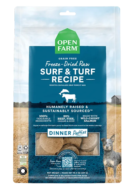Open Farm Grain Free Surf and Turf Recipe Freeze Dried Raw Dog Food Patties