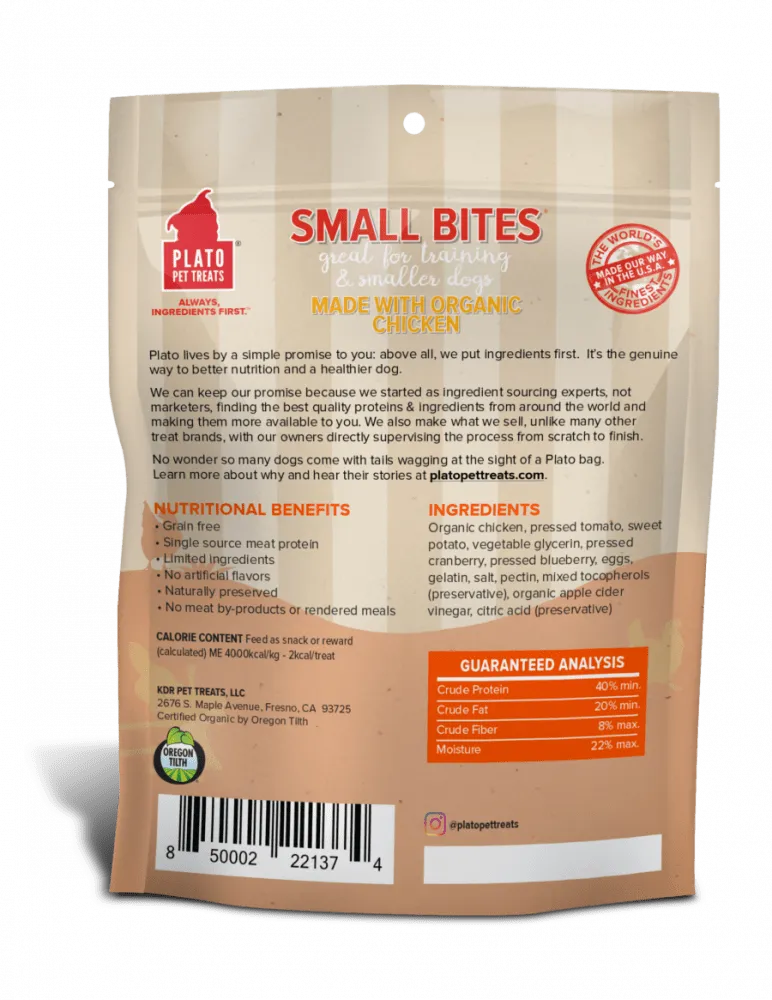 Plato Small Bites Organic Chicken Dog Treats