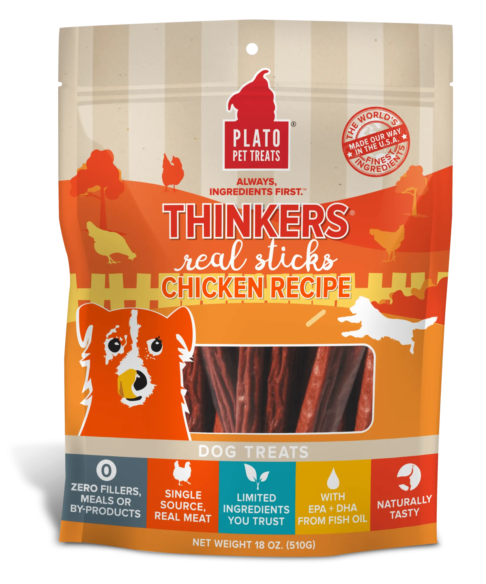 Plato Thinkers Chicken Meat Stick Dog Treats