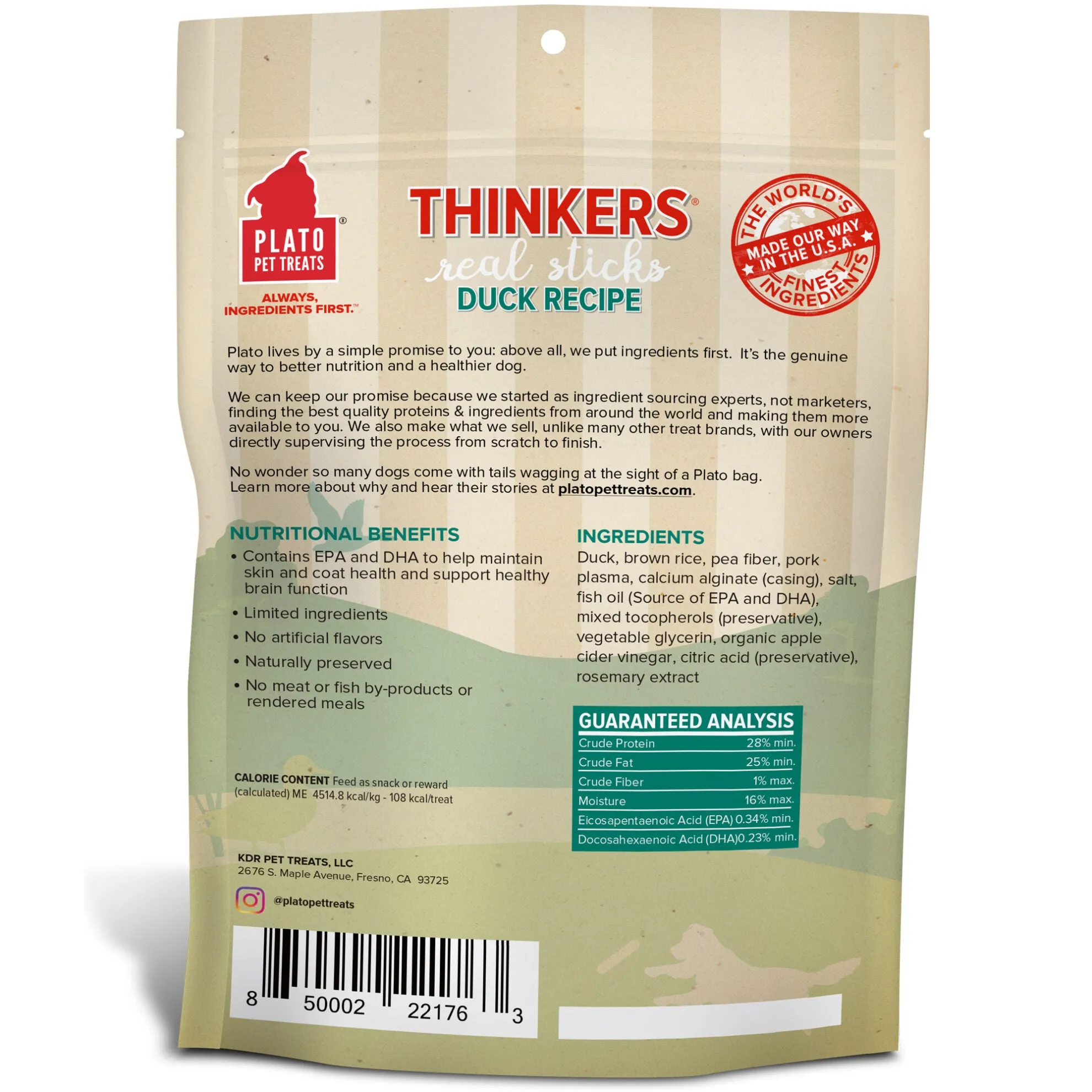 Plato Thinkers Duck Meat Stick Dog Treats