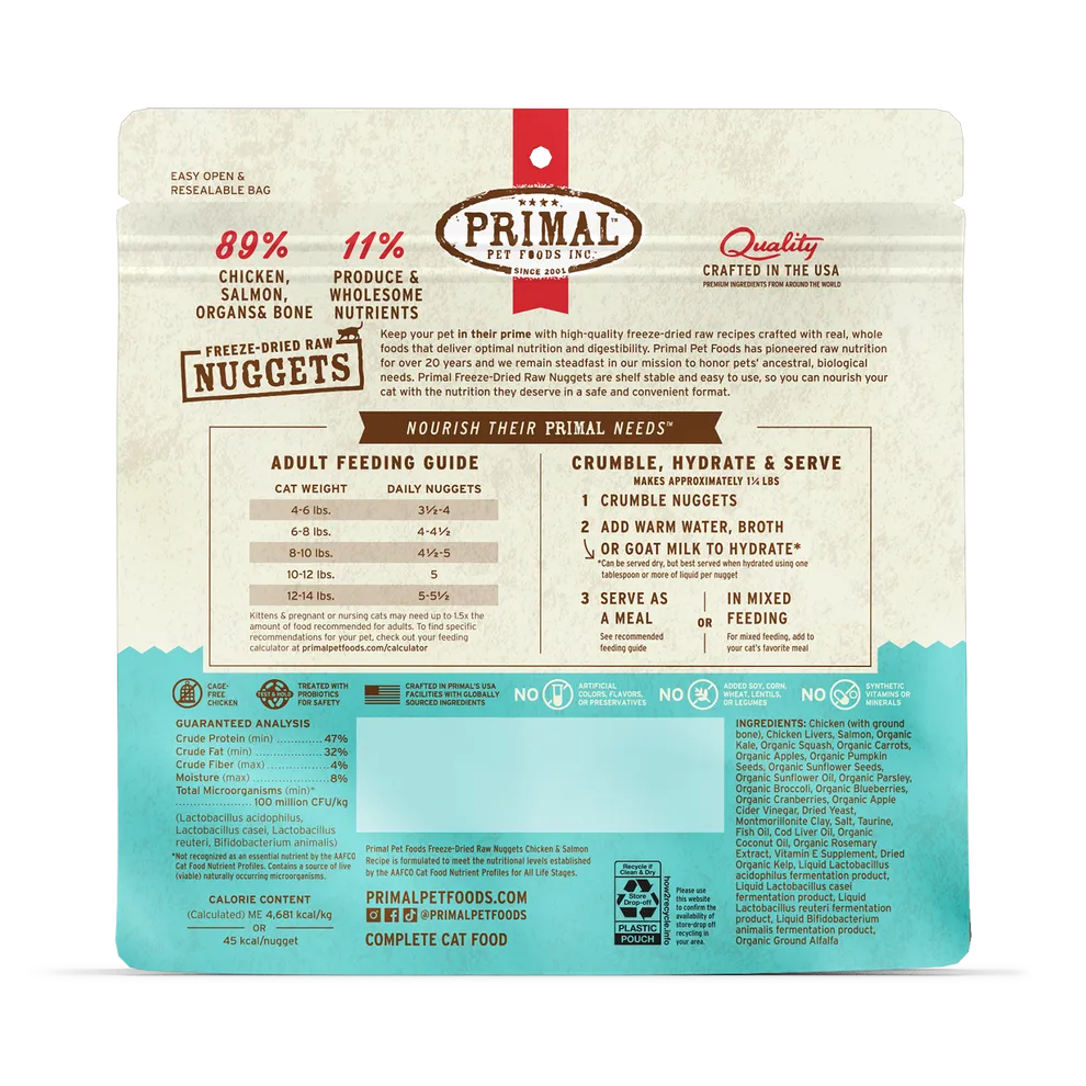 Primal Freeze Dried Nuggets Grain Free Chicken and Salmon Formula Cat Food