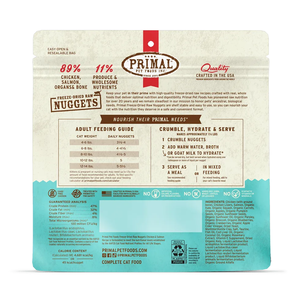 Primal Freeze Dried Nuggets Grain Free Chicken and Salmon Formula Cat Food