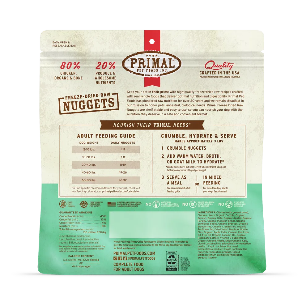 Primal Freeze Dried Nuggets Grain Free Chicken Formula Dog Food