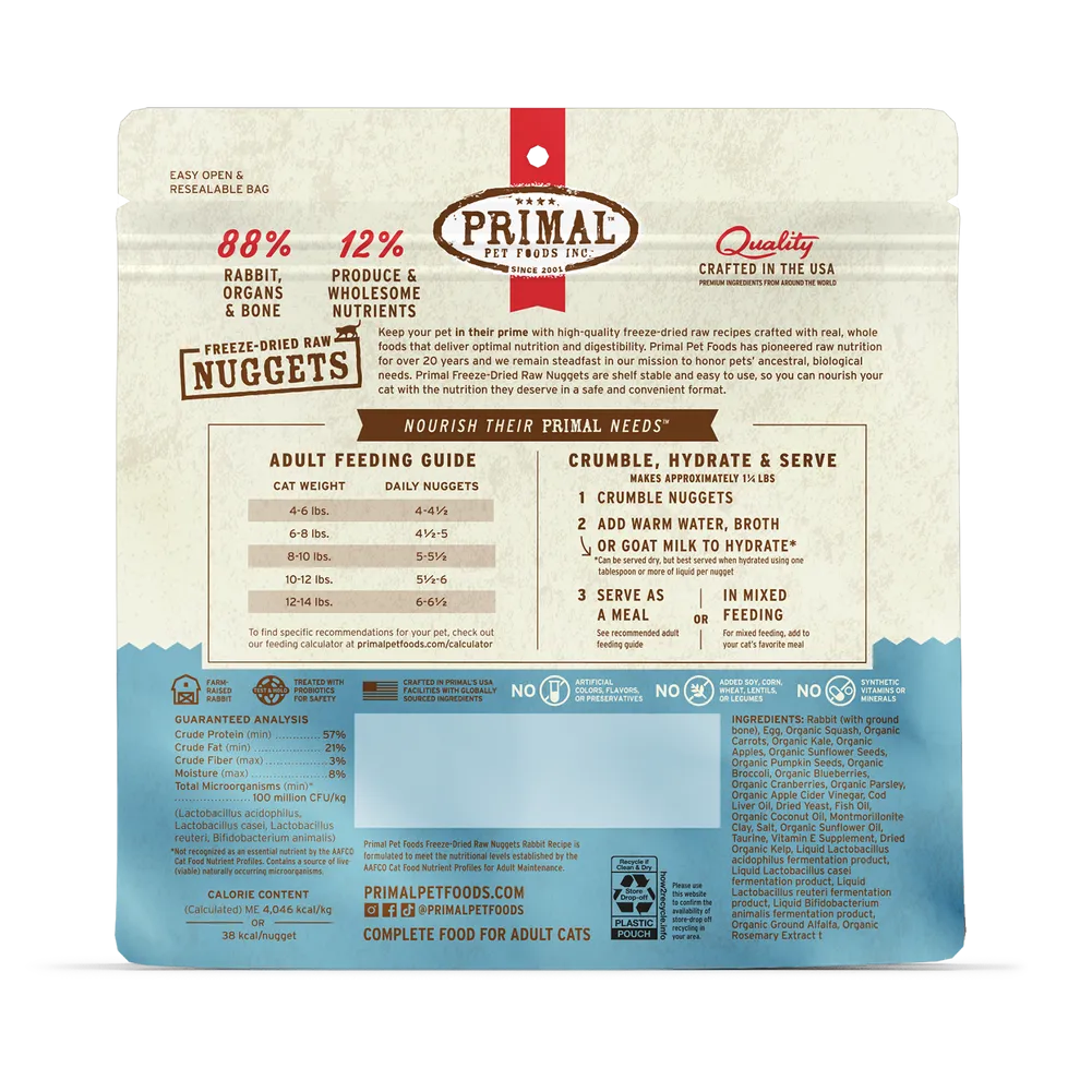 Primal Freeze Dried Nuggets Grain Free Rabbit Formula Cat Food