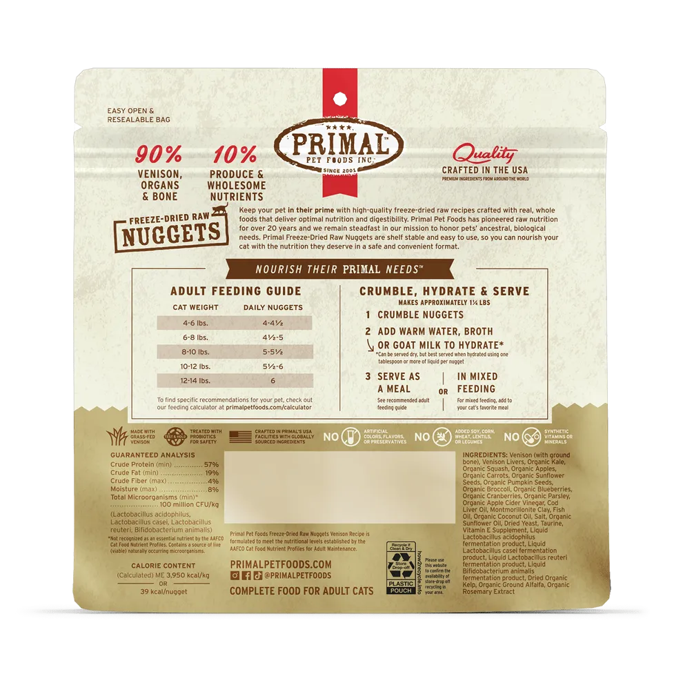Primal Freeze Dried Nuggets Venison Formula Complete Diet for Cats