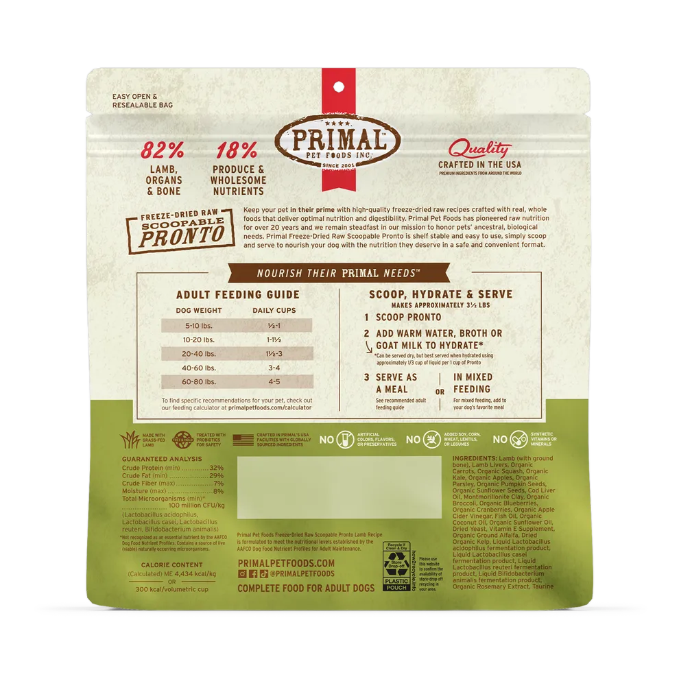 Primal Pronto Lamb Recipe Freeze-Dried Raw Dog Food