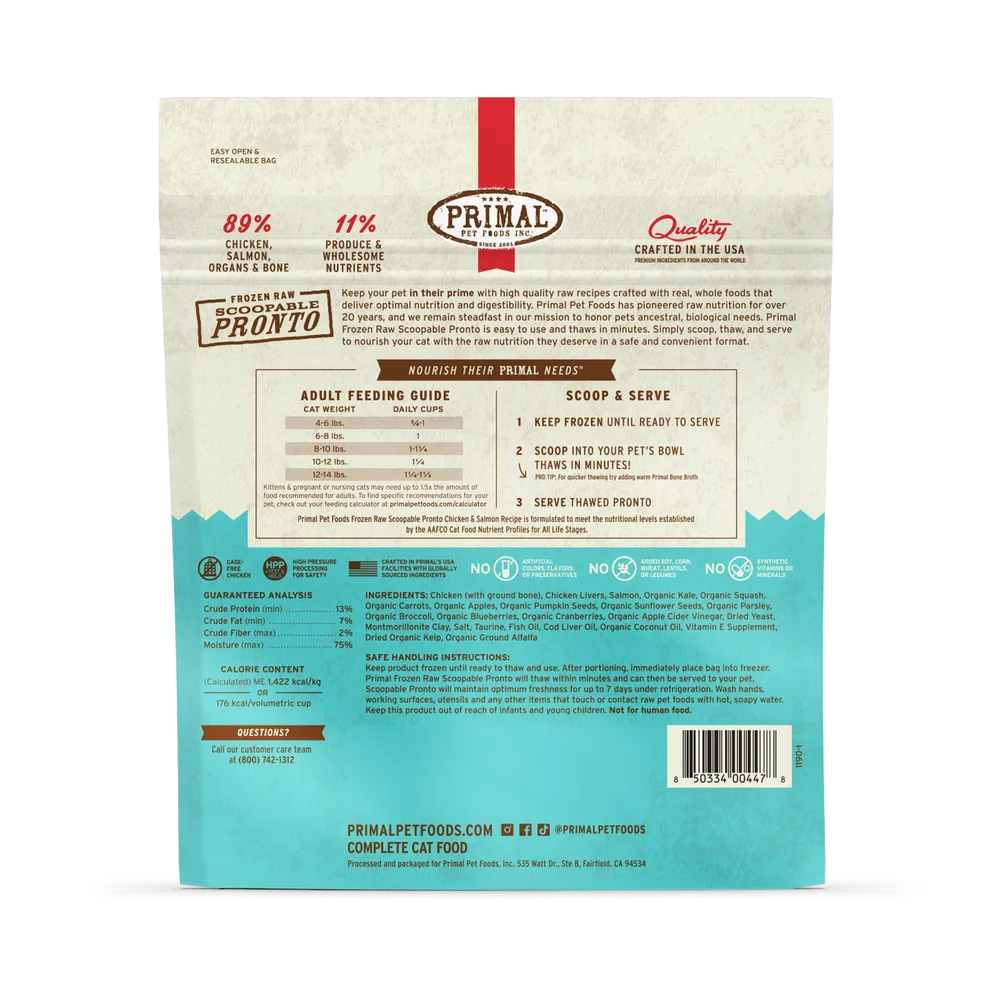 Primal Pronto Raw Frozen Chicken & Salmon Recipe Food For Cats