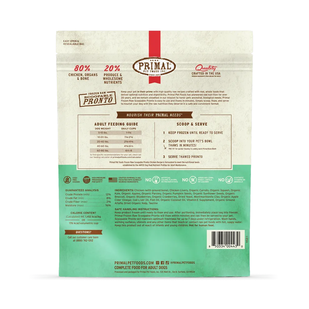 Primal Pronto Raw Frozen Chicken Dog Food