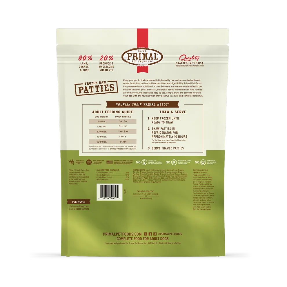 Primal Raw Frozen Lamb Formula For Dogs