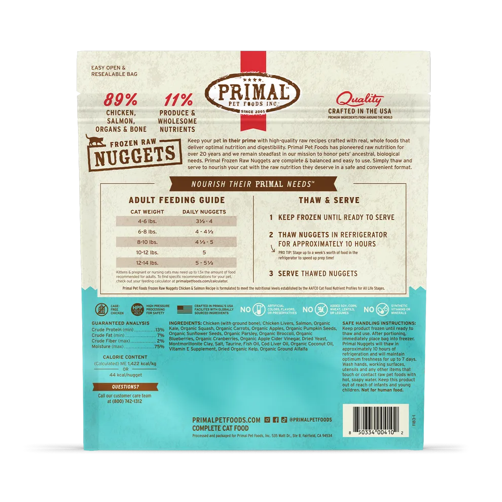 Primal Raw Frozen Nuggets Chicken & Salmon Formula For Cats