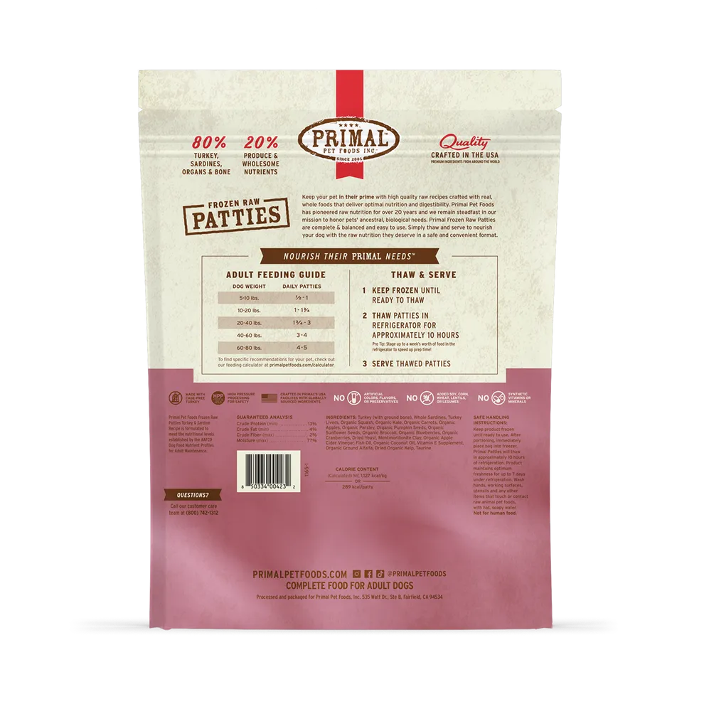 Primal Raw Frozen Turkey & Sardine Formula For Dogs