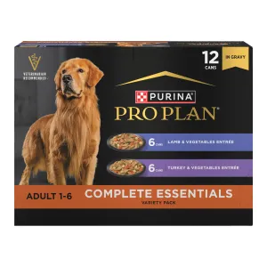 Purina Pro Plan Complete Essentials Wet Dog Food, Lamb and Vegetables and Turkey and Vegetables in Gravy Variety Pack