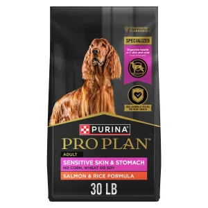 Purina Pro Plan Sensitive Skin and Stomach Dog Food Dry, Adult Salmon & Rice Formula, Digestive Health