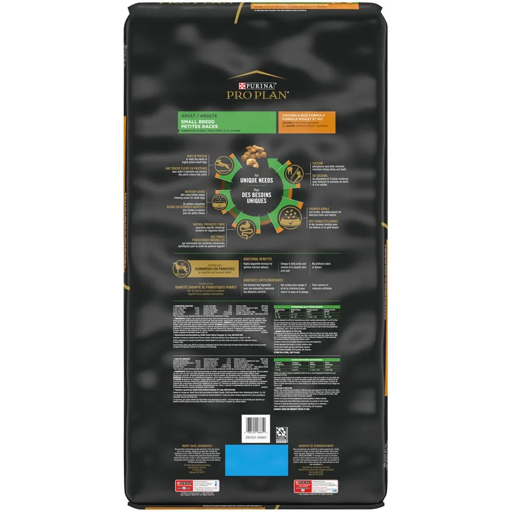 Purina Pro Plan Small Breed Shredded Blend Chicken & Rice Formula With Probiotics Weight Control Dry Dog Food