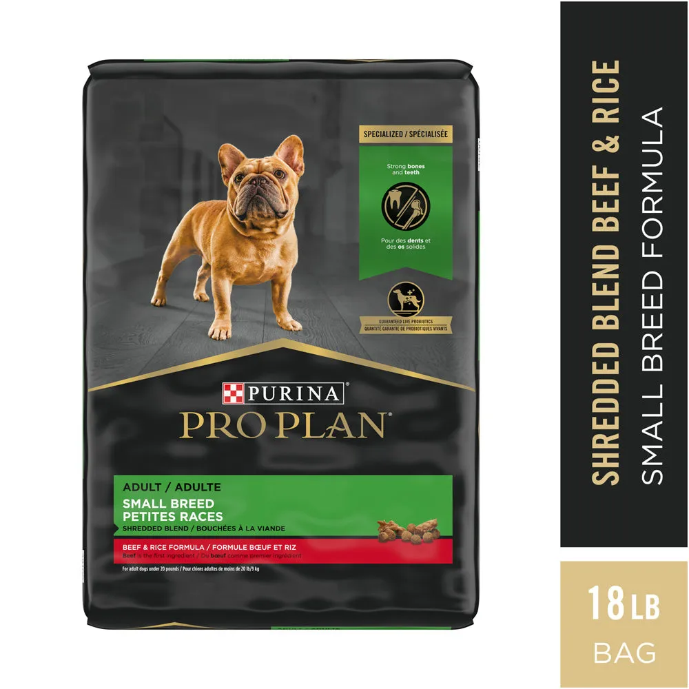 Purina Pro Plan Specialized Shredded Blend Beef & Rice Formula High Protein Small Breed Dry Dog Food