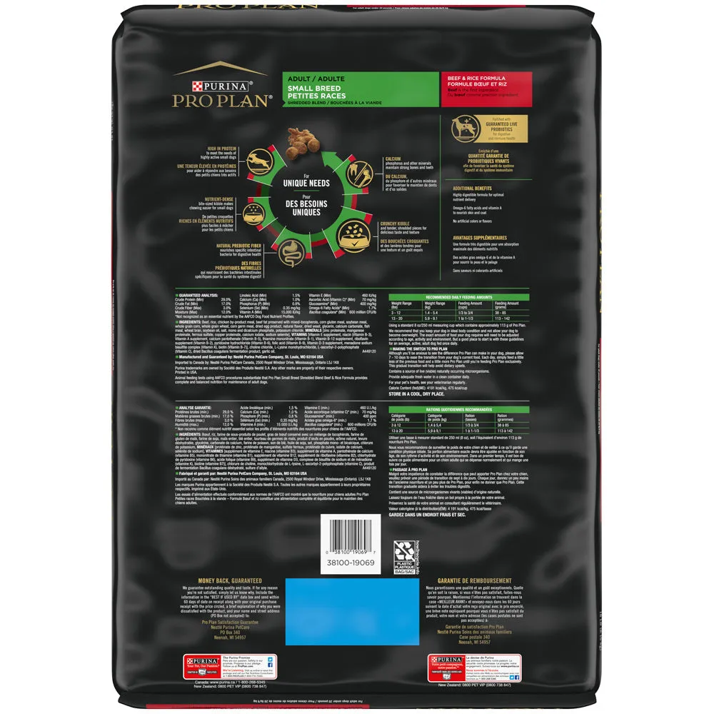 Purina Pro Plan Specialized Shredded Blend Beef & Rice Formula High Protein Small Breed Dry Dog Food