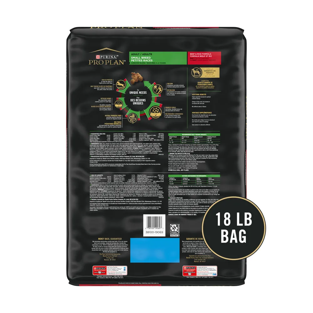 Purina Pro Plan Specialized Shredded Blend Beef & Rice Formula High Protein Small Breed Dry Dog Food