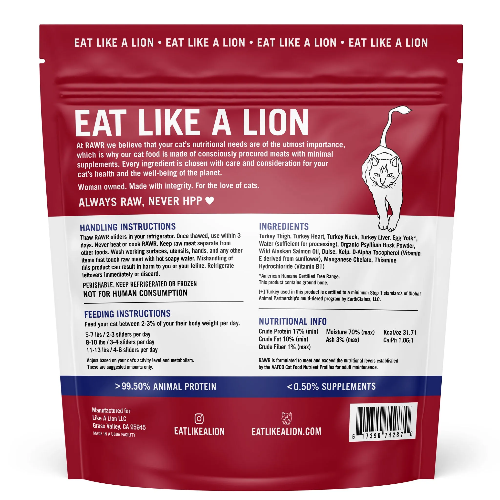 Rawr Raw Sliders Cat Turkey 2.5 lbs