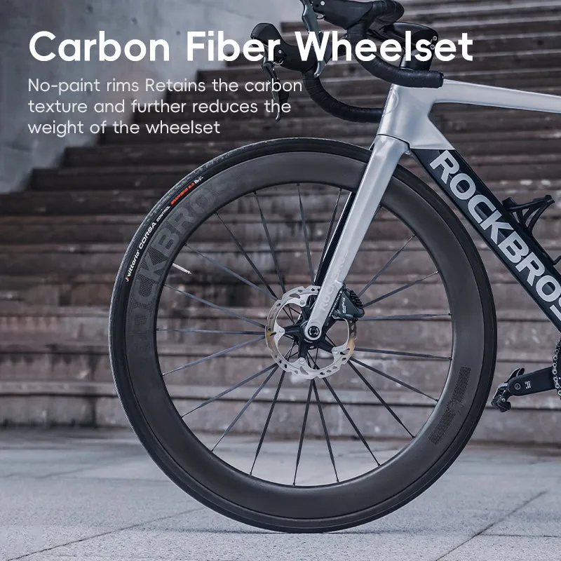ROCKBROS T700 Carbon Fiber Aerodynamic Road Bike 105 Electronic Shifting  Disc Brakes Black silver white