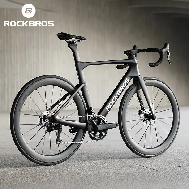 ROCKBROS T700 Carbon Fiber Aerodynamic Road Bike 105 Electronic Shifting  Disc Brakes Black silver white