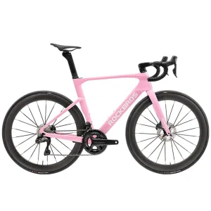 ROCKBROS T700 Carbon Fiber Aerodynamic Road Bike 105 Electronic Shifting Disc Brakes Pink