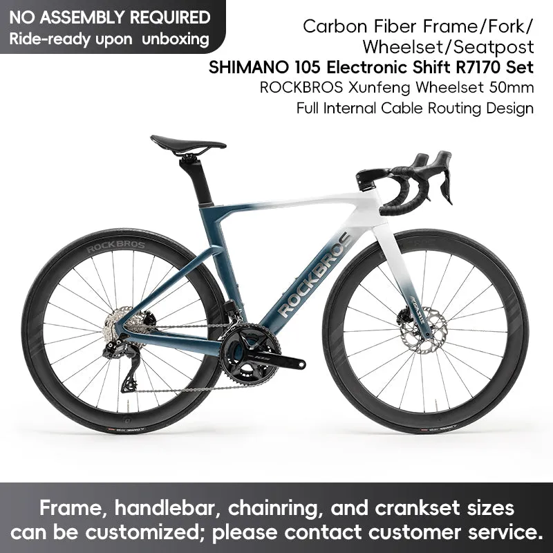 ROCKBROS T700 Carbon Fiber Aerodynamic Road Bike 105 Electronic Shifting  Disc Brakes