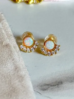 Round Opal Micro Pave Stud Earring