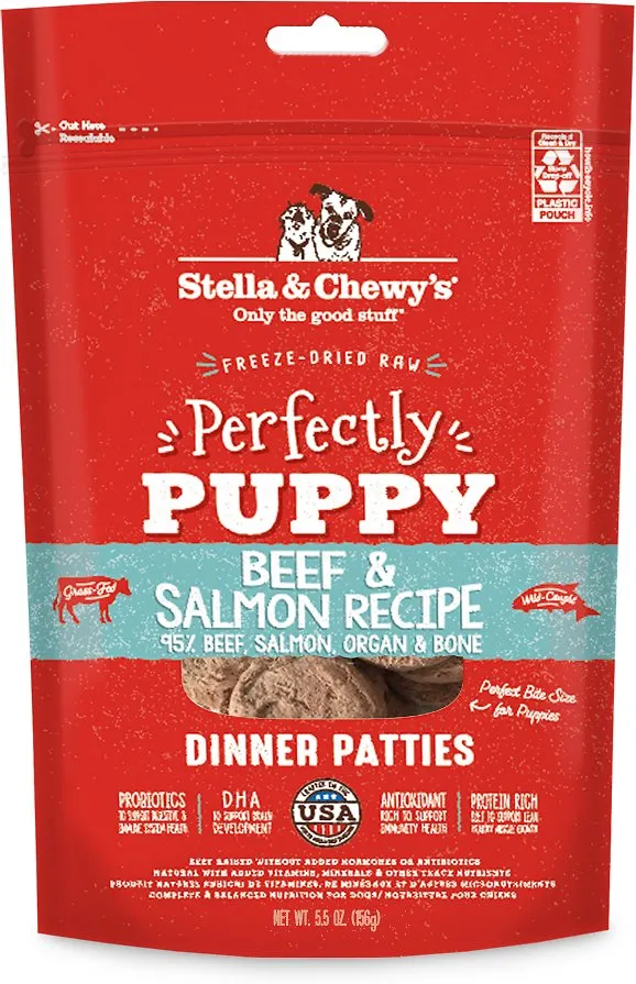 Stella & Chewy's Perfectly Puppy Freeze Dried Raw Beef and Salmon Dinner Patties Grain Free Dog Food