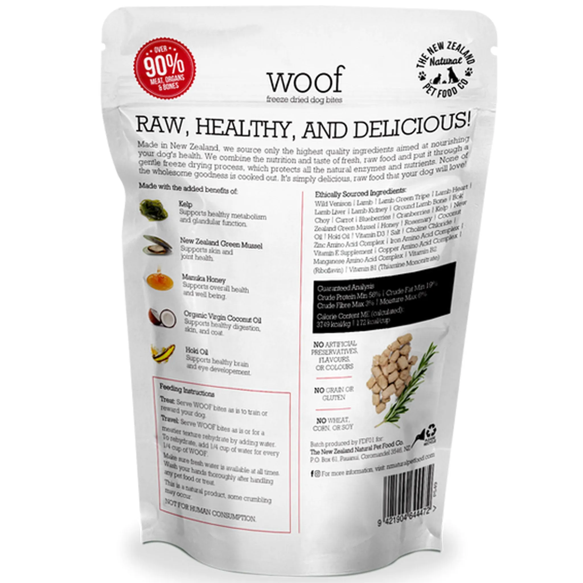 The New Zealand Natural Pet Food Co Woof Freeze-Dried Wild Venison Dog Treats