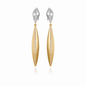 Two Tone Crystal Stone Drop Clip On Earrings
