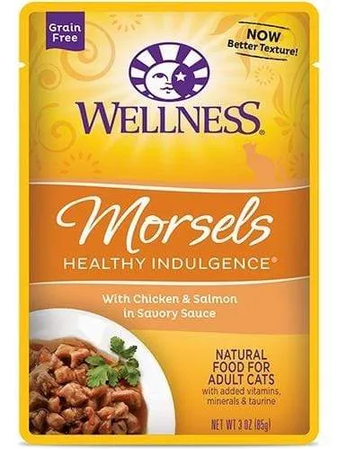 Wellness Healthy Indulgence Chicken and Salmon Natural Grain Free Morsels in Savory Sauce Cat Food Pouch