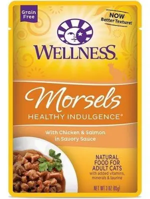 Wellness Healthy Indulgence Chicken and Salmon Natural Grain Free Morsels in Savory Sauce Cat Food Pouch