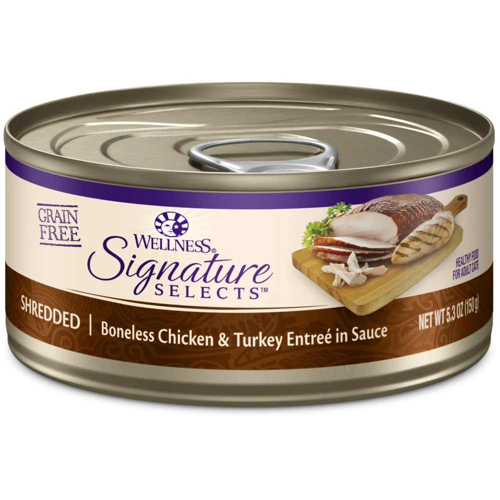 Wellness Signature Selects Grain Free Natural Shredded White Meat Chicken and Turkey Entree in Sauce Wet Canned Cat Food