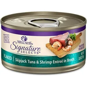 Wellness Signature Selects Grain Free Natural Skipjack Tuna with Shrimp Entree in Broth Wet Canned Cat Food