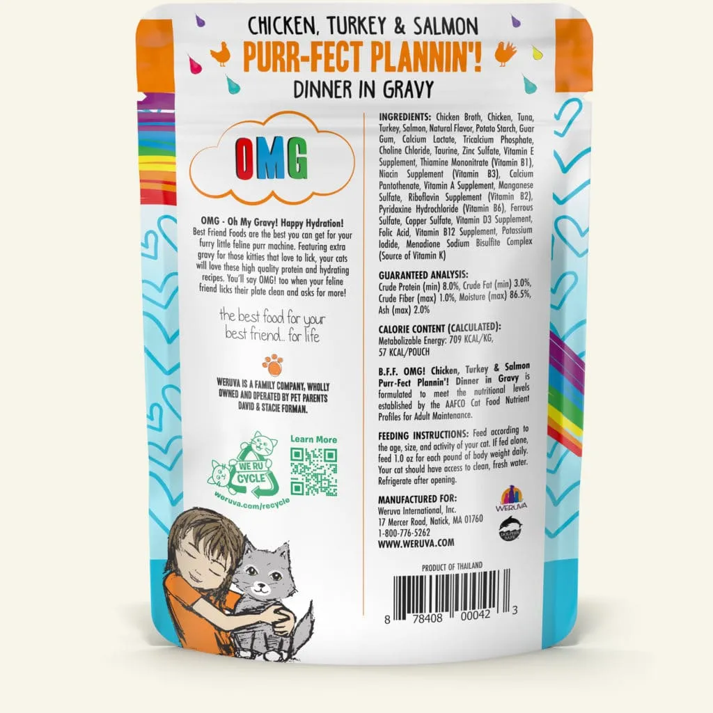 Weruva BFF Oh My Gravy Purr-Fect Plannin Grain Free Chicken, Turkey, & Salmon in Gravy Wet Cat Food Pouch