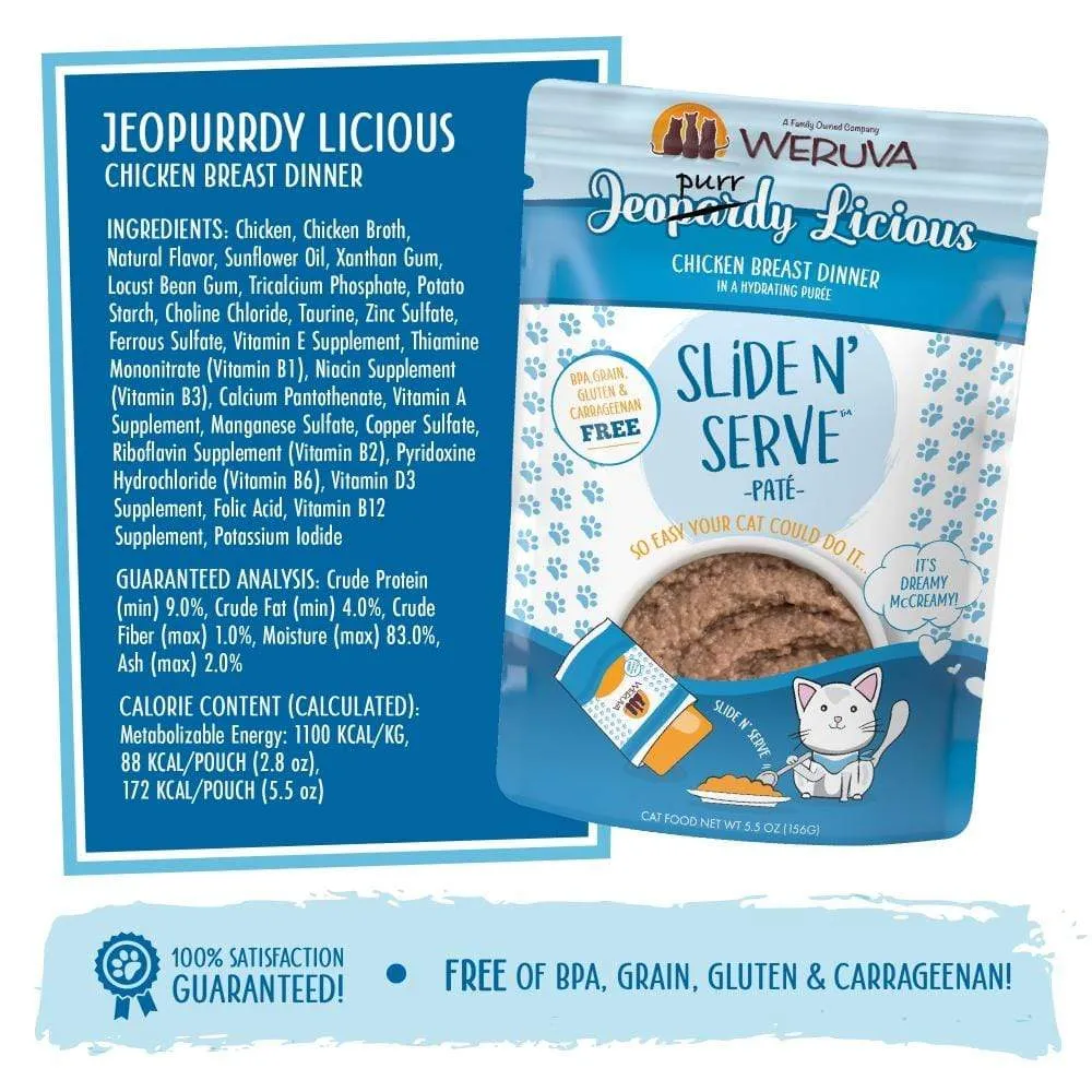 Weruva Slide N' Serve Grain Free Jeopurrdy Licious Chicken Dinner Wet Cat Food Pouch Single